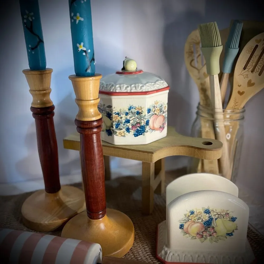 Vintage Avon Sweet Country Harvest Jar; Napkin Holder & Candle Fruit Kitchen Set